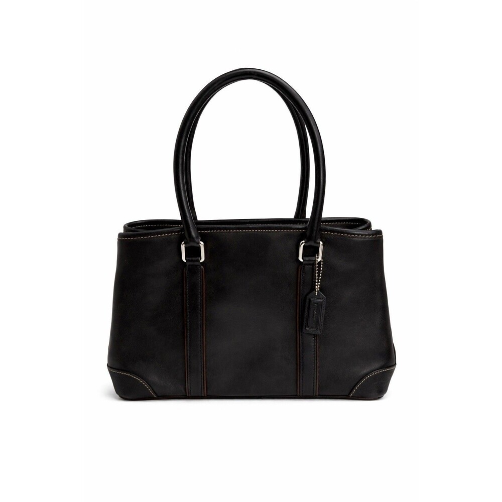 Coach Black Leather Satchel Tote Silver Hardware Zip Top